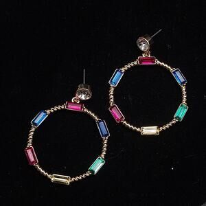 JTV Off Park Collection  Earrings Multicolor Rhinestone Earrings Circle Hoop